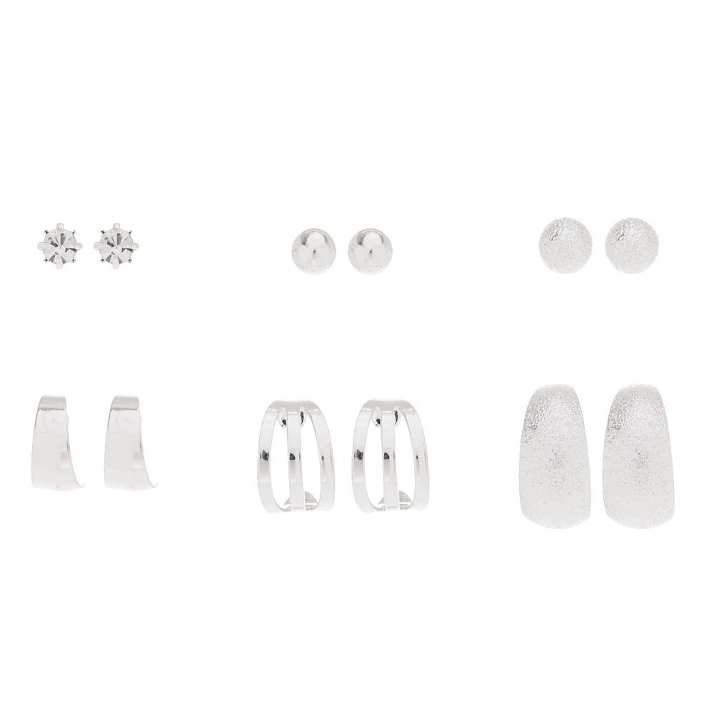 6 Pack Stud & Half Hoop Earrings Set,