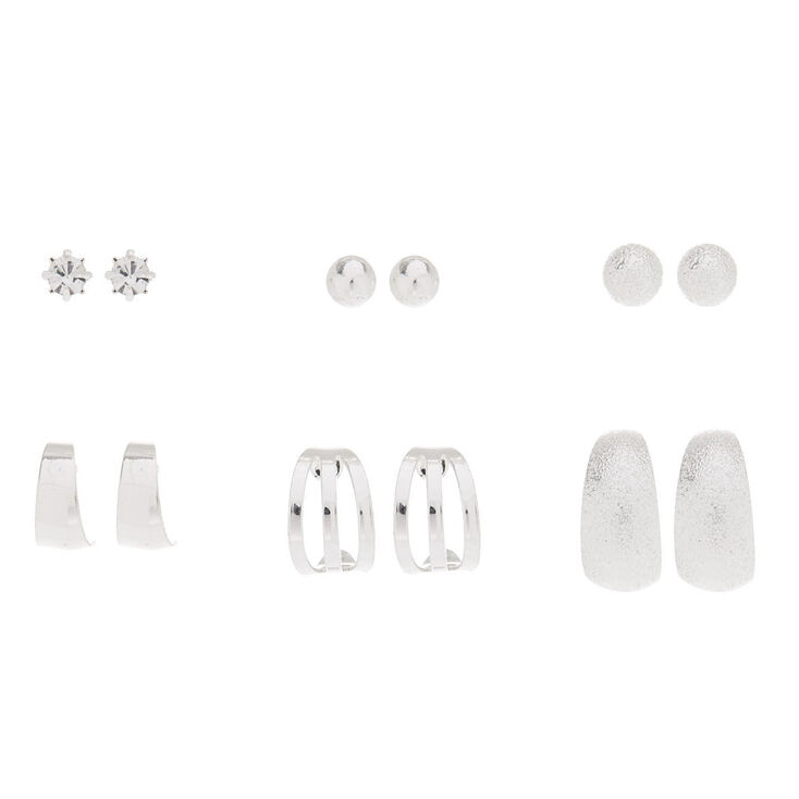 6 Pack Stud &amp; Half Hoop Earrings Set,
