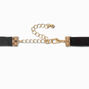 Gold-tone Square Stone Black Ribbon Pendant Choker Necklace,