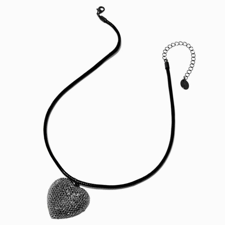 Pav&eacute; Crystal Heart Puff Pendant Necklace,