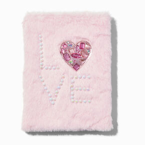 Pink Gemstone Heart Furry Pink Notebook,