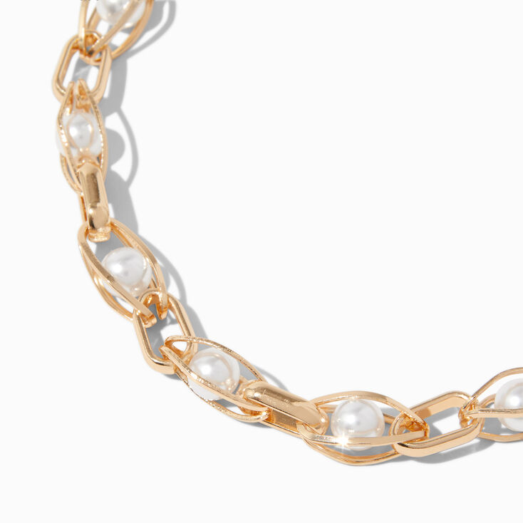 Gold-tone Trapped Faux Pearl Choker Necklace ,