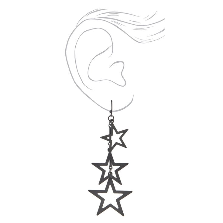 Black 3&quot; Triple Star Drop Earrings,