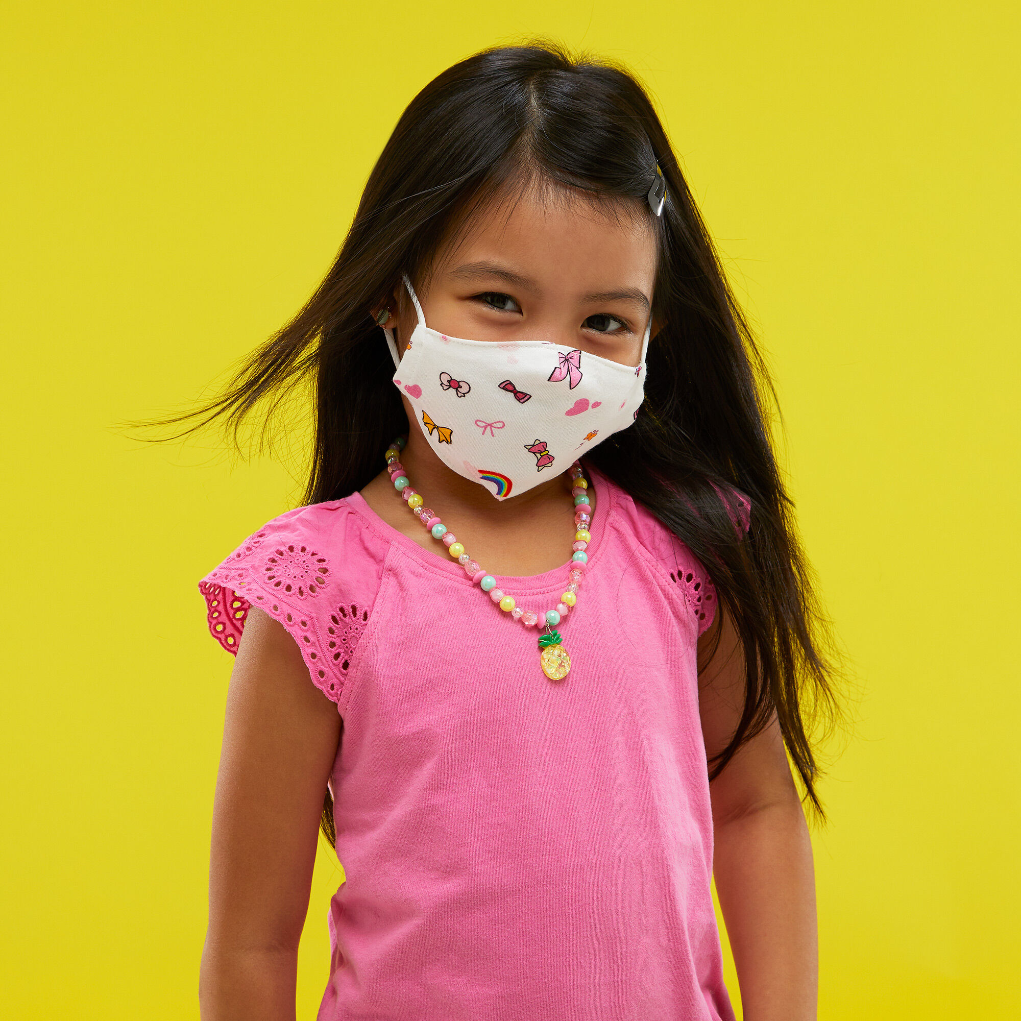 Cotton White Rainbows and Bows Face Mask - Child Small,