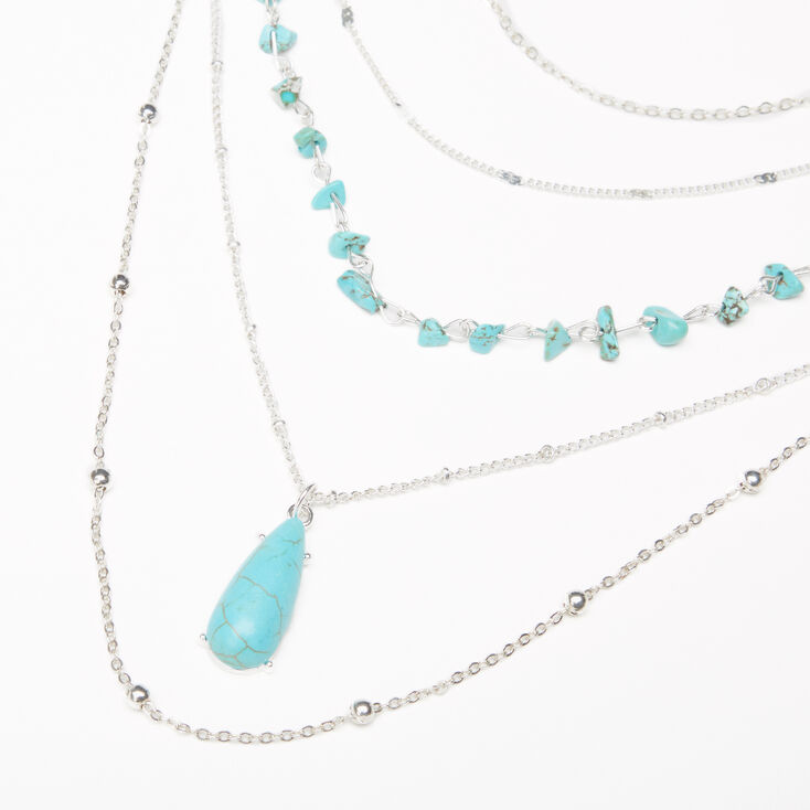 Silver Turquoise Puka Shell Multi Strand Necklace,