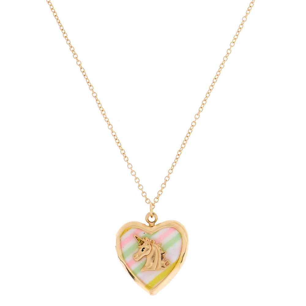 Gold Unicorn Locket Pendant Necklace - Rainbow,