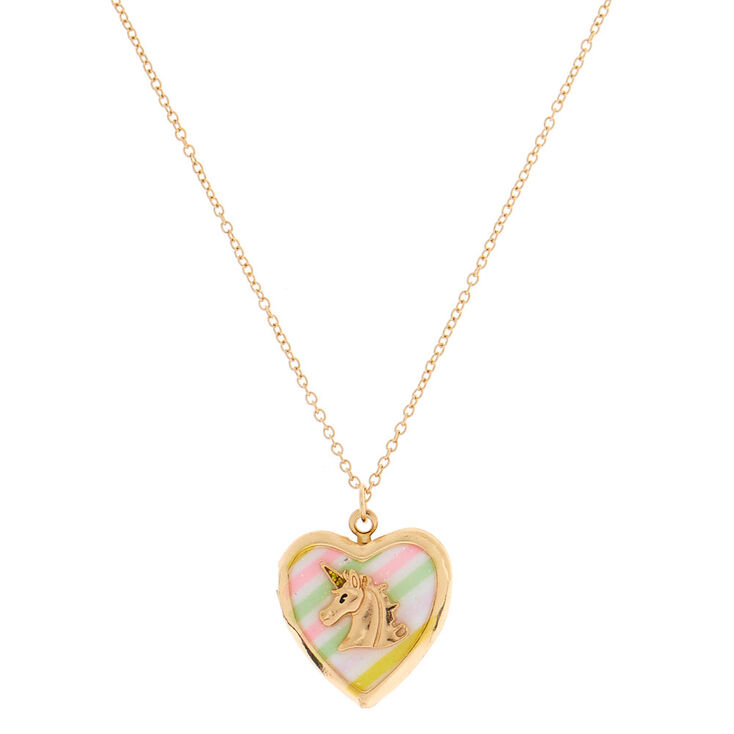 Gold Unicorn Locket Pendant Necklace Rainbow Claire S Us