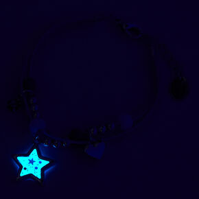 Silver Glow In The Dark Star Multi Strand Bracelet,