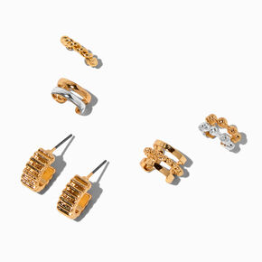 Gold-tone Textured Hoop &amp; Ear Cuff Stack - 3 Pack,