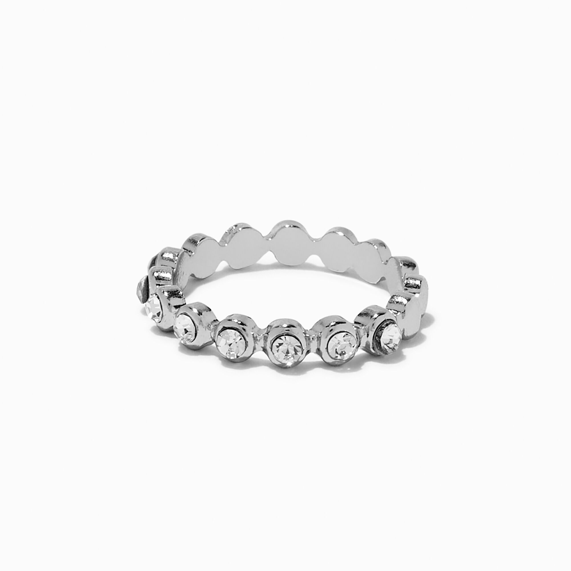 Silver-tone Round Crystal Band Ring,