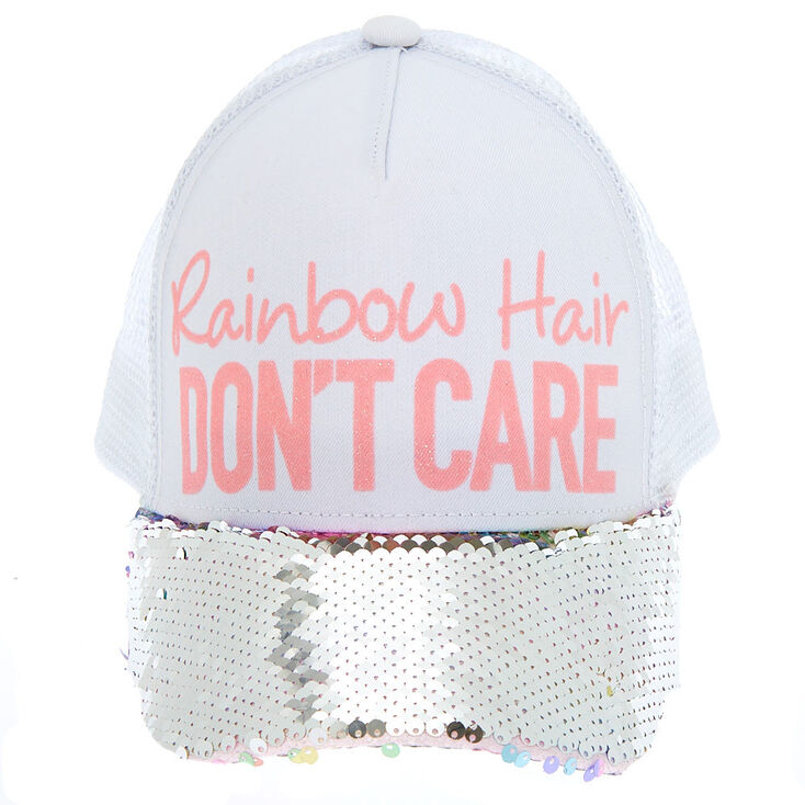 Rainbow Hair Don&#39;t Care Reversible Sequin Baseball Cap,