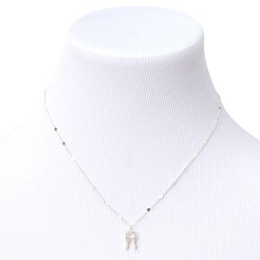 Silver Half Stone Initial Pendant Necklace - R,