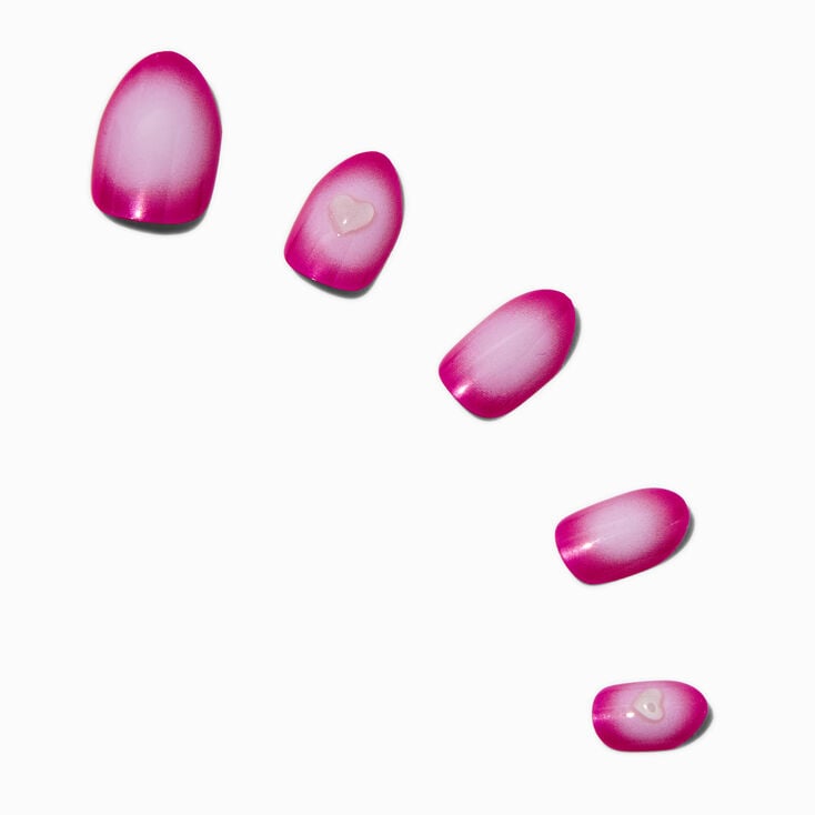 Pink Radiating Heart Stiletto Press On Vegan Faux Nail Set - 24 Pack,