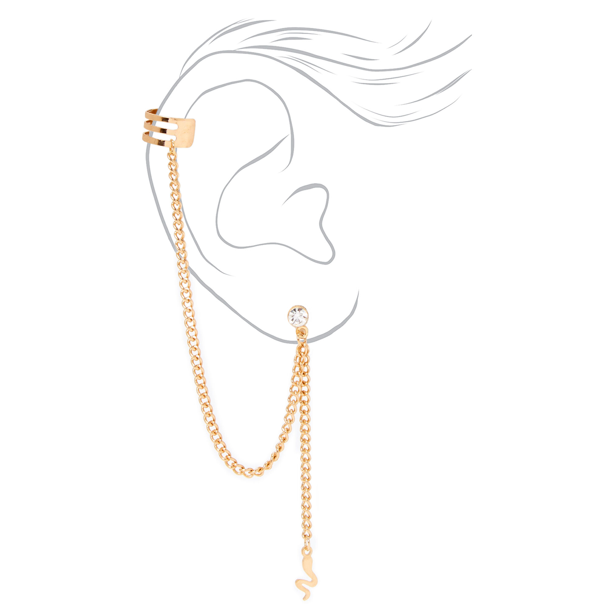 Gold Snake Connector Chain Stud Earrings,