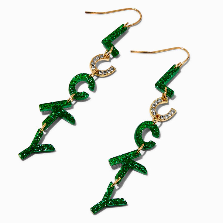 "LUCKY" Horseshoe 3" Linear Drop Earrings