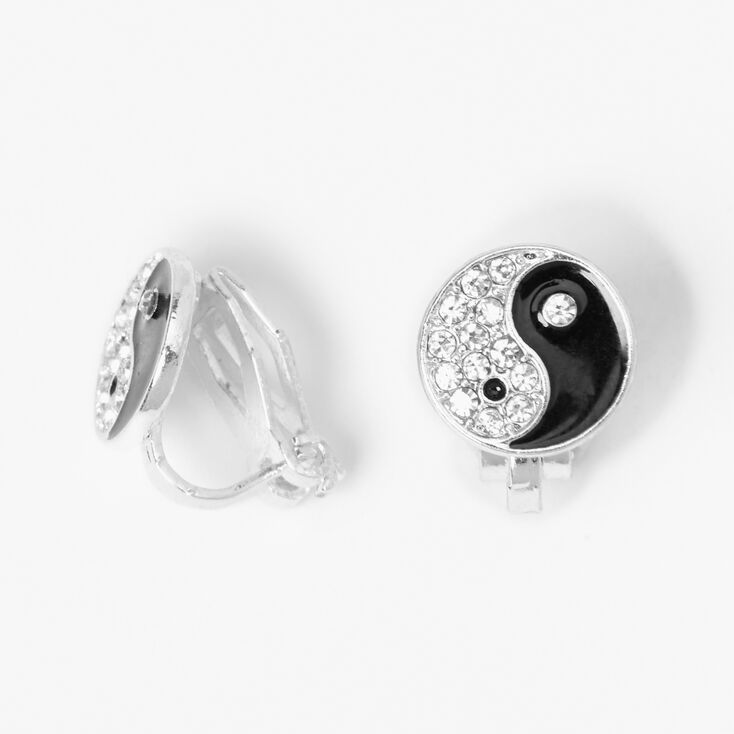 Silver-tone Embellished Yin Yang Clip On Earrings,