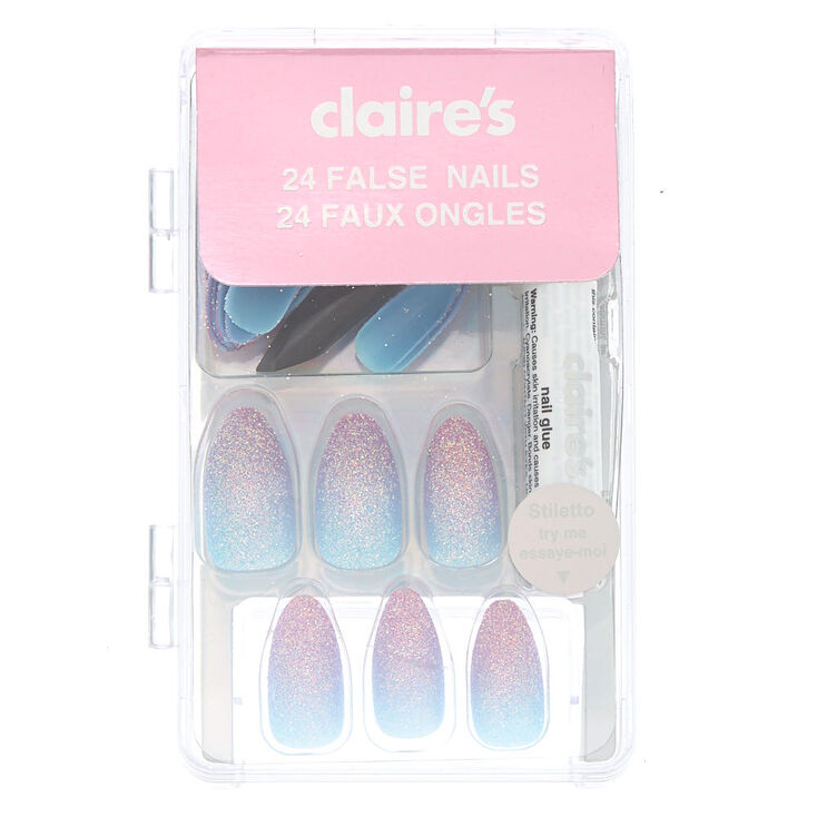 Glitter Ombre Faux Nail Set Blue 24 Pack Claire S Us