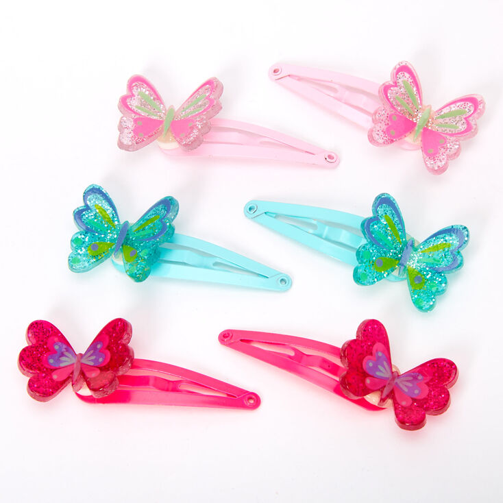 Claire&#39;s Club Glitter Butterfly Snap Hair Clips - 6 Pack,