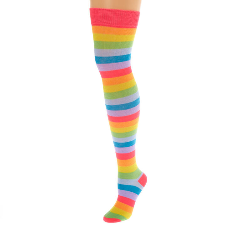 Neon Stripe Over the Knee Socks,