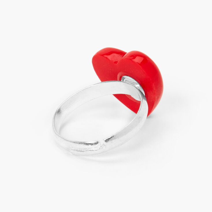 Bague r&eacute;glable c&oelig;ur &agrave; carreaux et c&oelig;ur rouge,