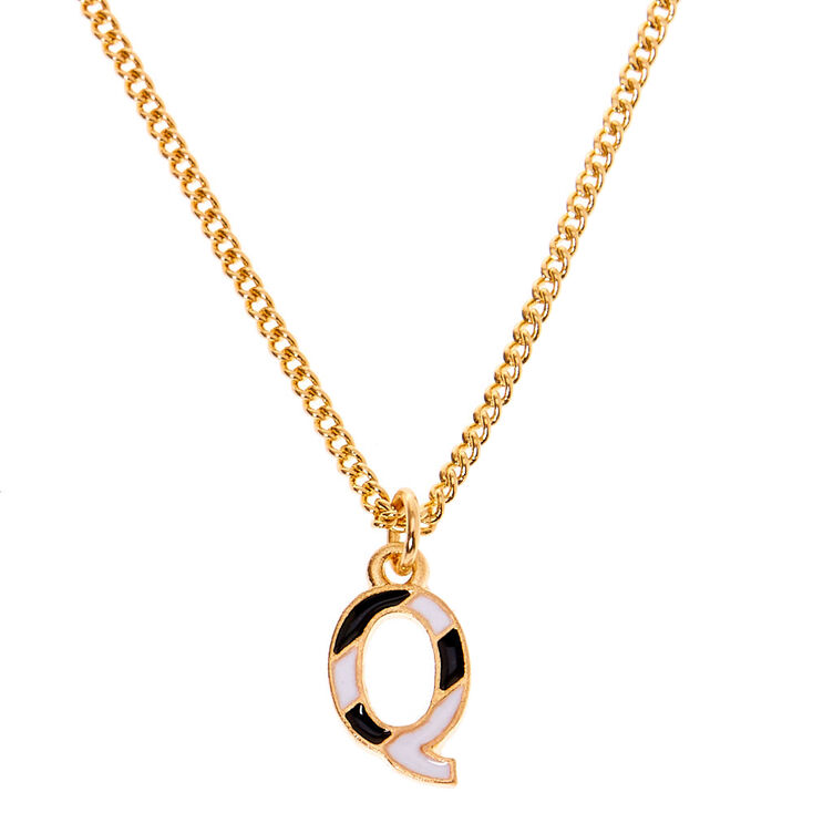 Gold Striped Initial Pendant Necklace - Q,