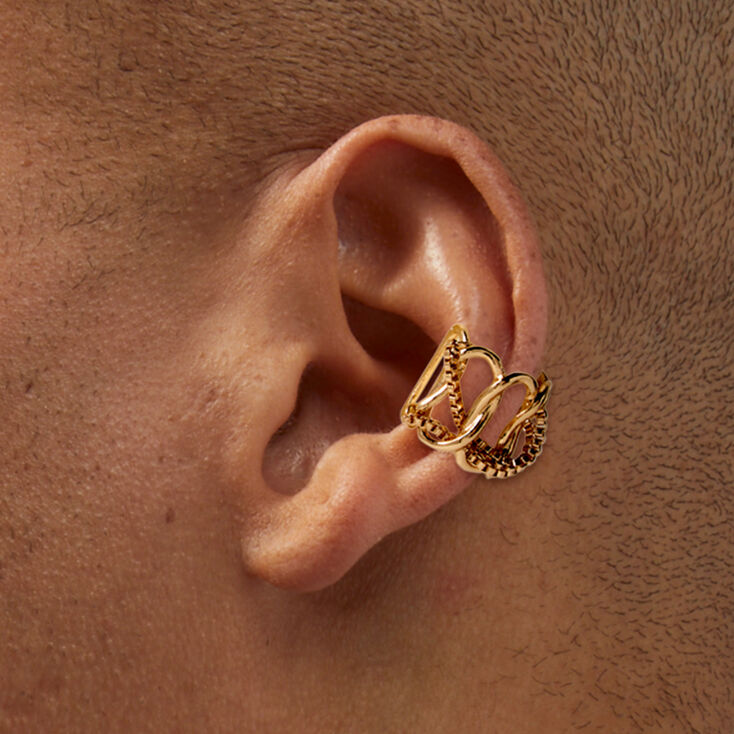Manchette d&#39;oreille double cha&icirc;ne couleur dor&eacute;e,