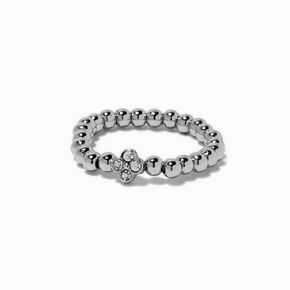 Silver-tone Crystal Clover Stretch Ring,