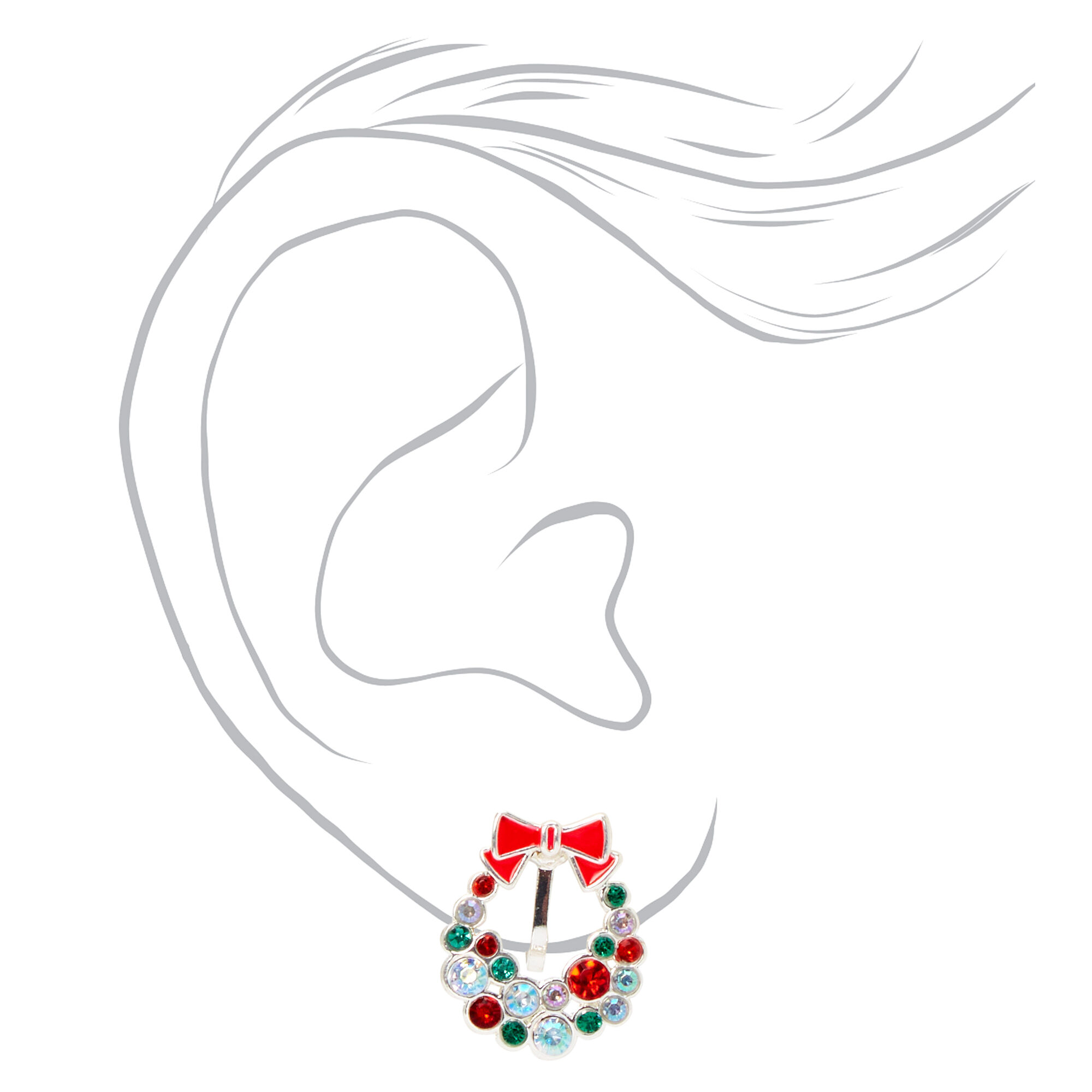 Crystal Wreath Christmas Clip on Earrings,