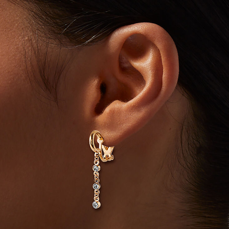 Gold-tone Embellished Chain Clip-On Stud Earrings - 3 Pack,