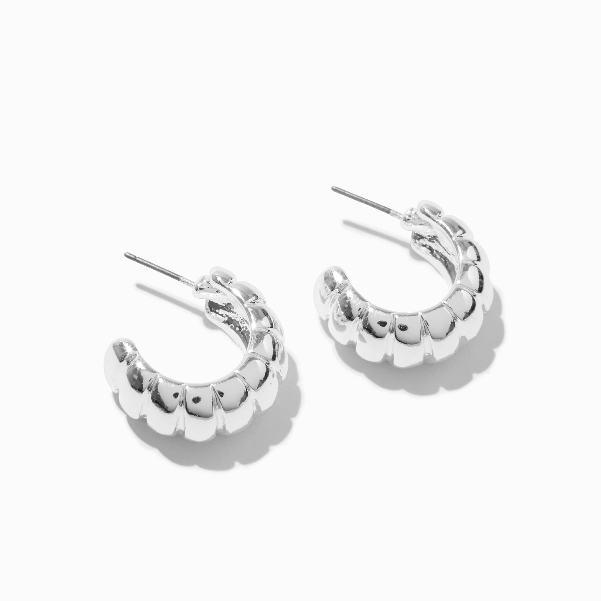 View Claires Tone Ribbed 20MM Hoop Earrings Silver information