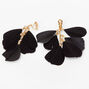 Gold 3&quot; Six Feather Clip On Drop Earrings - Black,