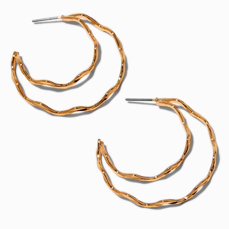 Gold-tone Double Wiggle Crescent Moon Hoop Earrings,