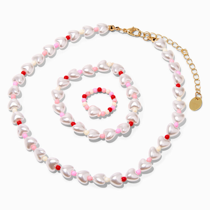 Claire&#39;s Club Pearl Hearts Gold Jewelry Set - 3 Pack,
