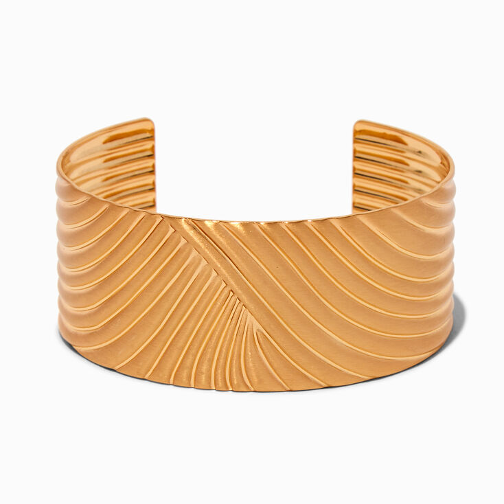 Gold-tone Thick Ribbed Cuff Bracelet,