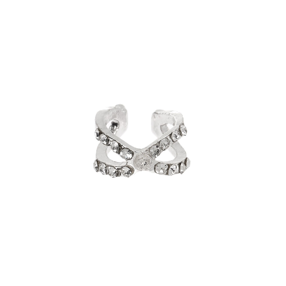 Silver Criss Cross Embellished Ear Cuff Claire s US