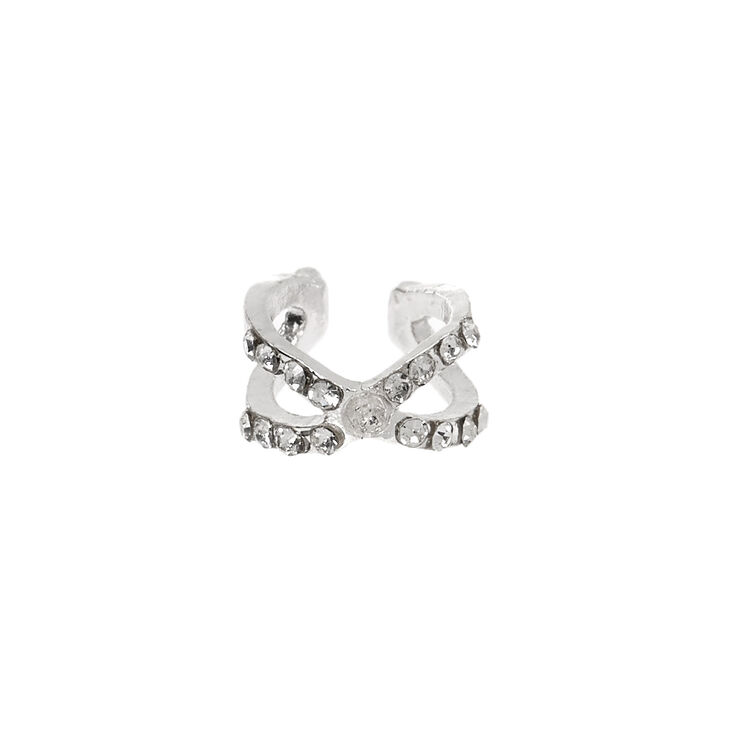 Silver Criss-Cross Embellished Ear Cuff,