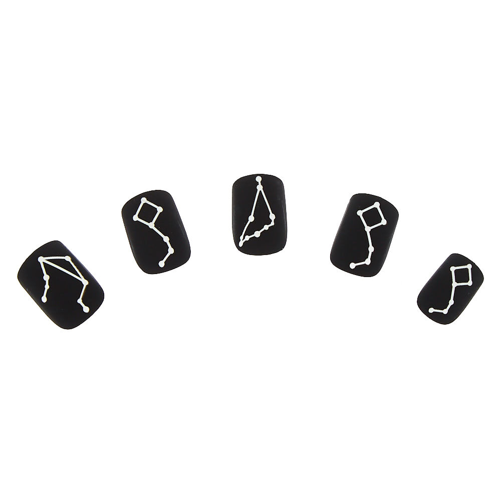 Lot de 24 faux ongles noirs constellation au fini mat,