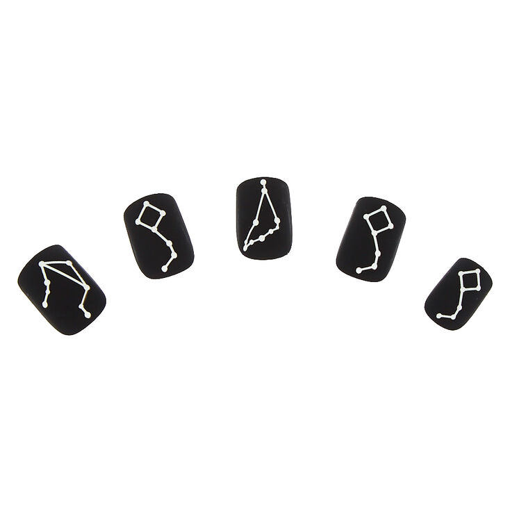 Lot de 24 faux ongles noirs constellation au fini mat,