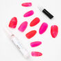 Red &amp; Pink Fire Marble Stiletto Faux Nail Set - 24 Pack,