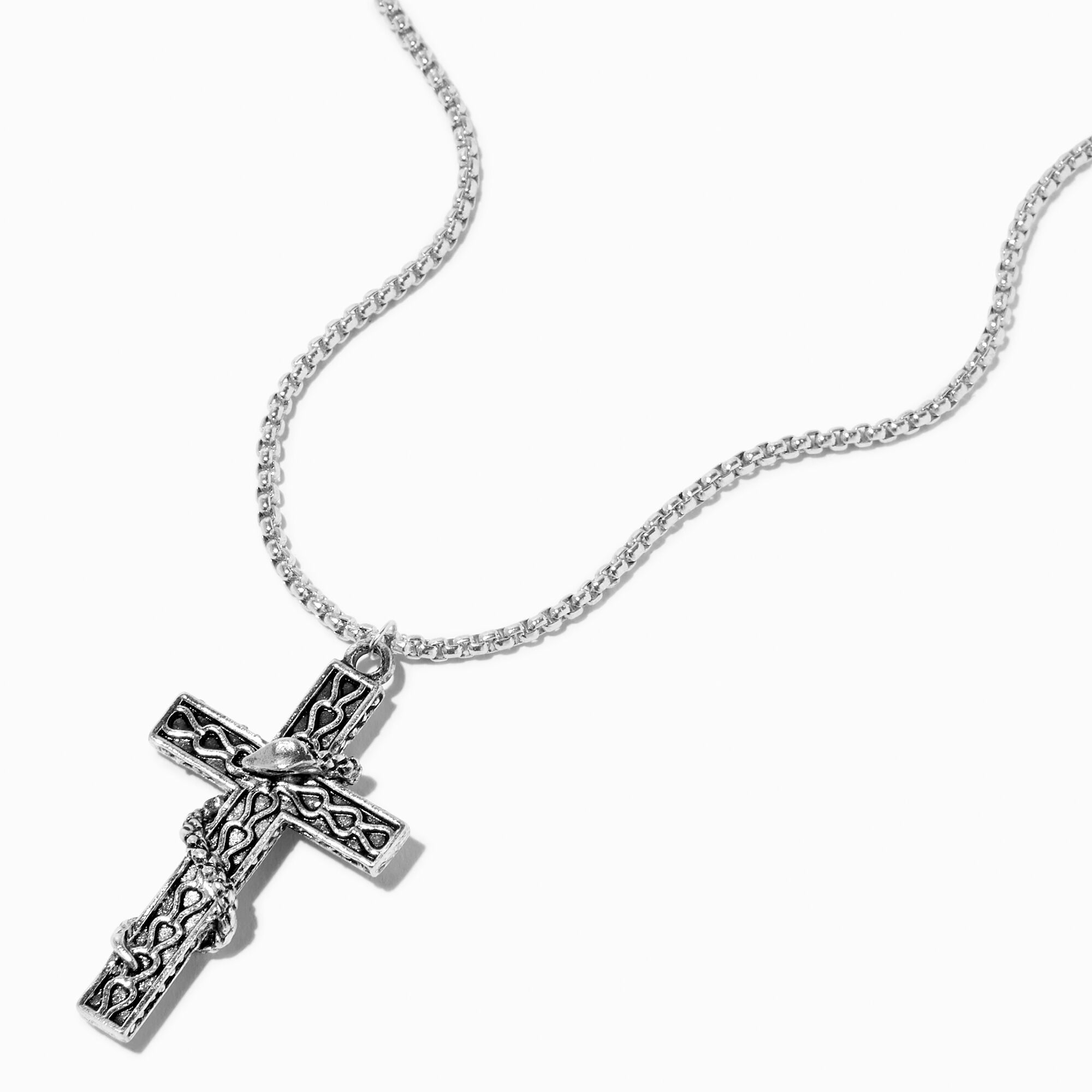 View Claires Snake Cross Pendant Necklace Silver information