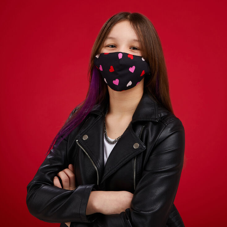 Masque en coton noir avec c&oelig;urs imprim&eacute; &laquo;&nbsp;scatter&nbsp;&raquo; - Taille adulte,