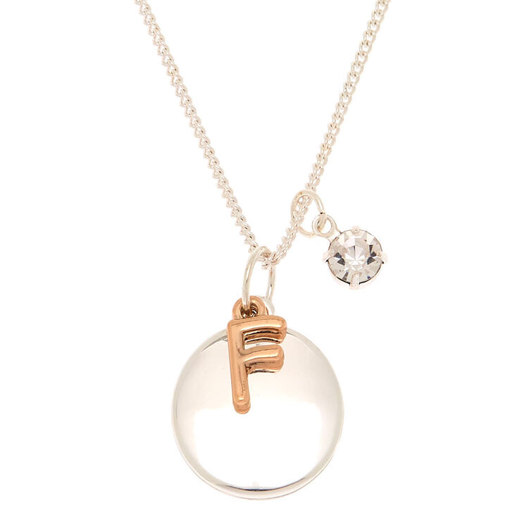 Mixed Metal Initial Charm Pendant Necklace - F,