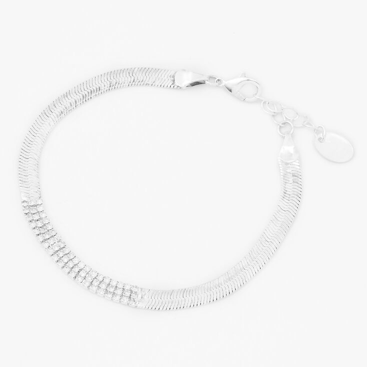 Silver Crystal &amp; Herringbone Chain Bracelet,