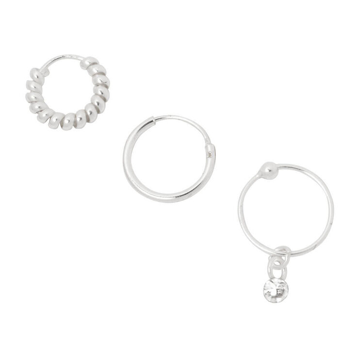 Sterling Silver Cartilage Silver Hoop Earrings - 3 Pack,