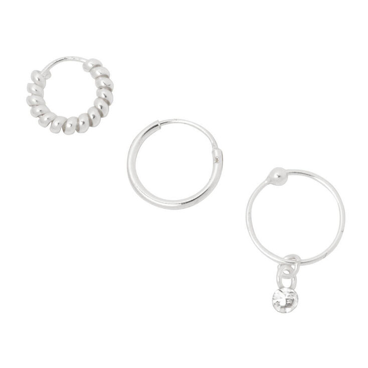 Sterling Silver Cartilage Silver Hoop Earrings - 3 Pack