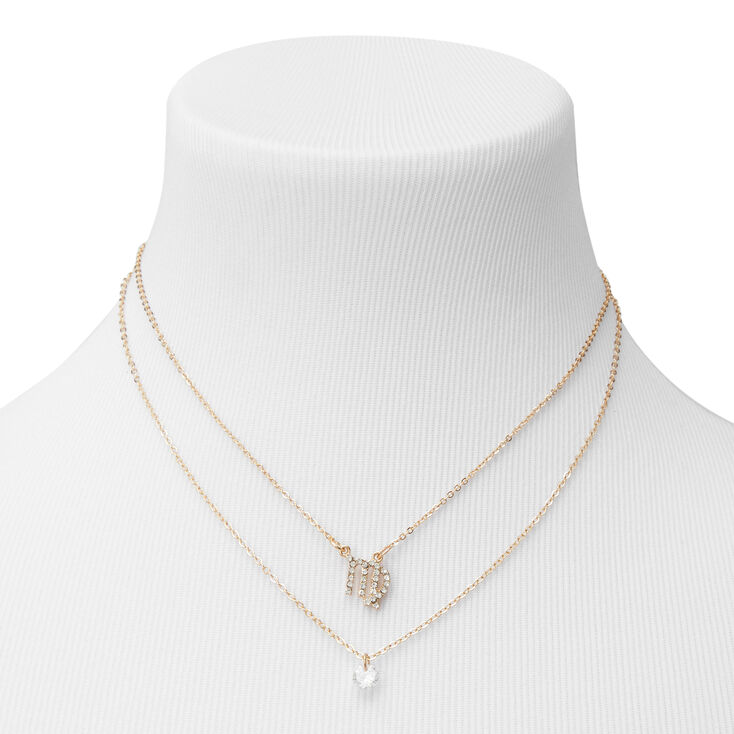 Gold Cubic Zirconia Zodiac Multi Strand Necklace - Virgo,