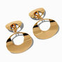 Gold-tone Double Oval Disc Clip-On Drop Earrings,