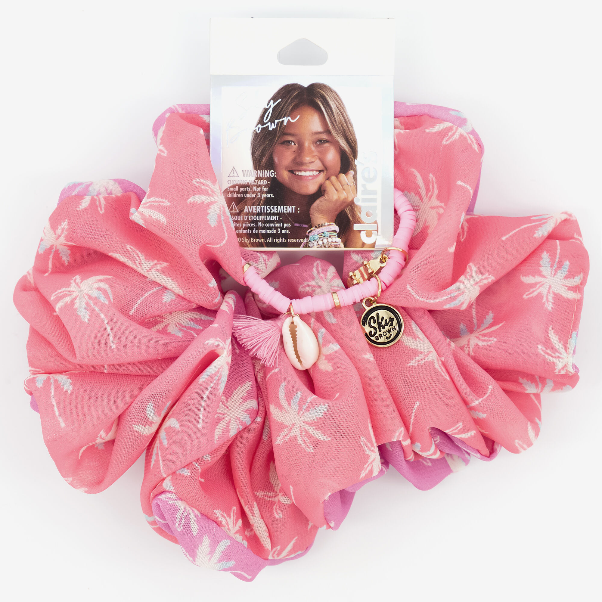 Bracelet et chouchou XL palmier Sky Brown™ – Rose, lot de 2,