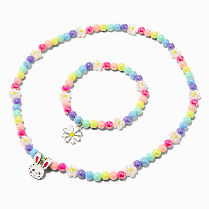 Easter Bunny &amp; Daisy Rainbow Bead Jewelry Set - 2 Pack,