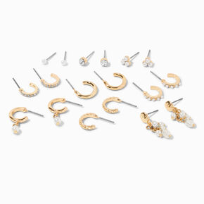 Pearl &amp; Gold-tone Mixed Stud &amp; Hoop Earring Set - 9 Pack,